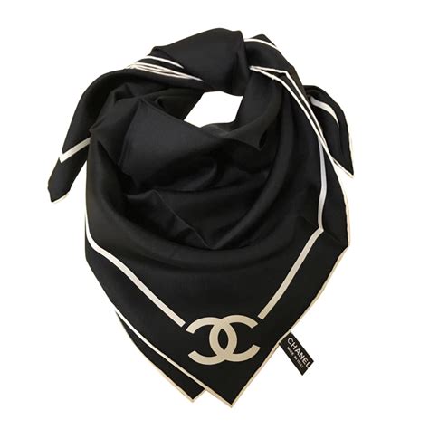 chanel black logo scarf|vintage chanel silk scarf.